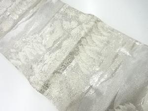 アンティーク プラチナ箔樹木に寺院風景模様織出し袋帯(材料)